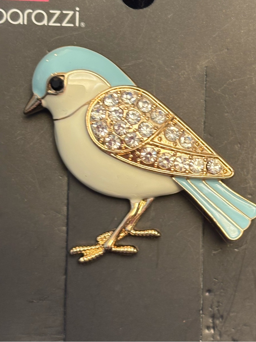 Paparazzi Blue & White Crystal Bird Brooch - Elegant Enamel Pin
